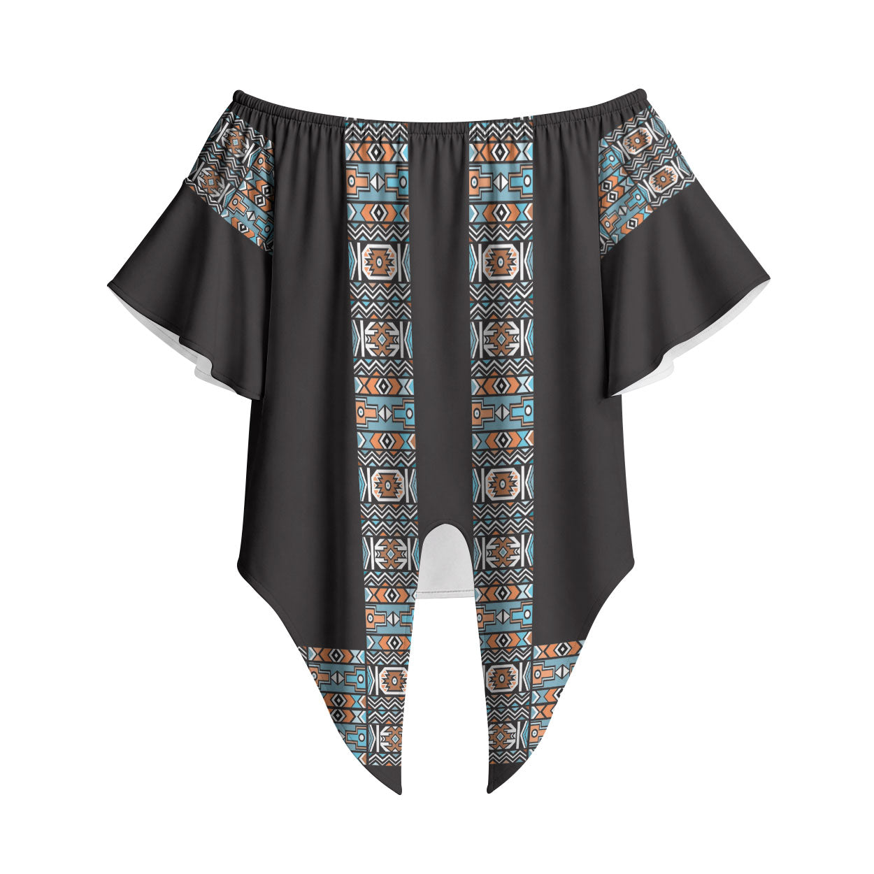 African Ndebele Traditional Attire Off Shoulder Wrap Waist Top Black Ndebele Stripe