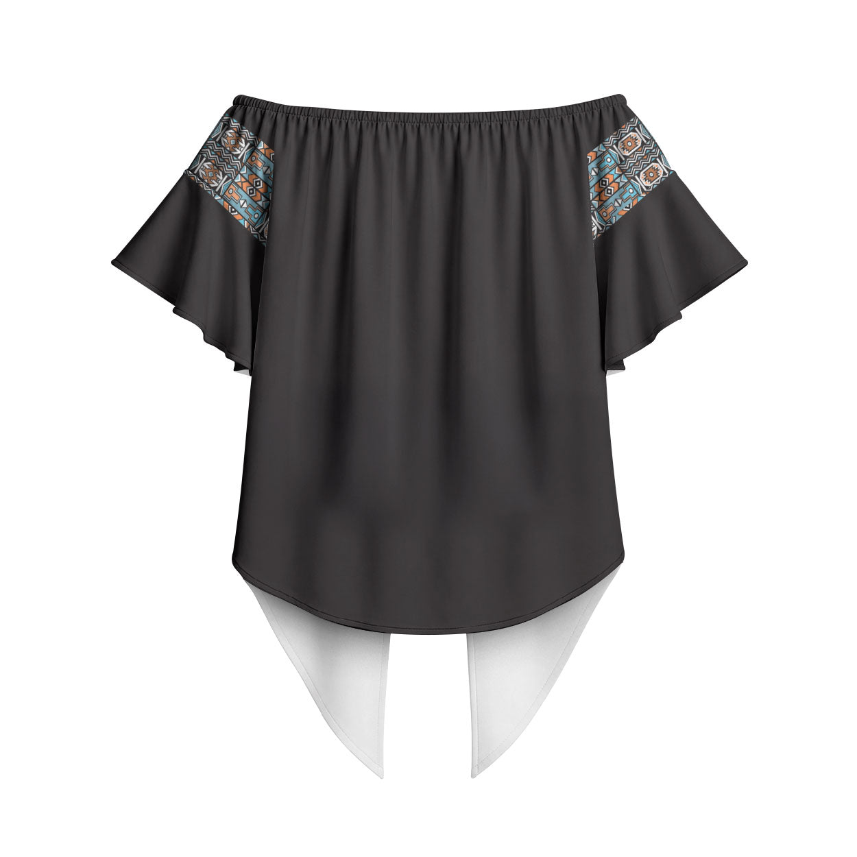 African Ndebele Traditional Attire Off Shoulder Wrap Waist Top Black Ndebele Stripe
