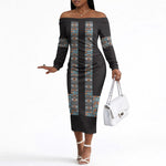 African Ndebele Traditional Attire Off The Shoulder Long Sleeve Dress Black Ndebele Stripe