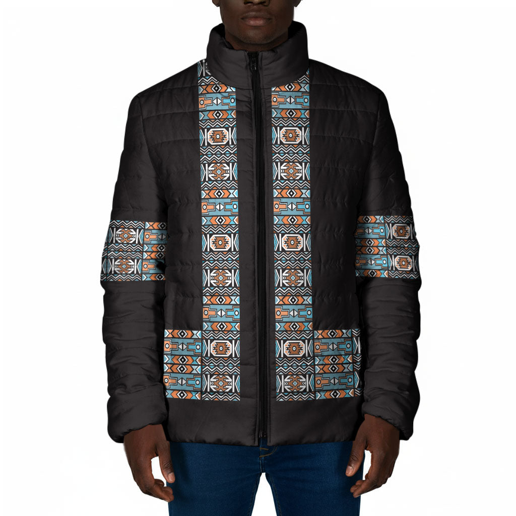 African Ndebele Traditional Attire Padded Jacket Black Ndebele Stripe
