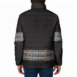 African Ndebele Traditional Attire Padded Jacket Black Ndebele Stripe