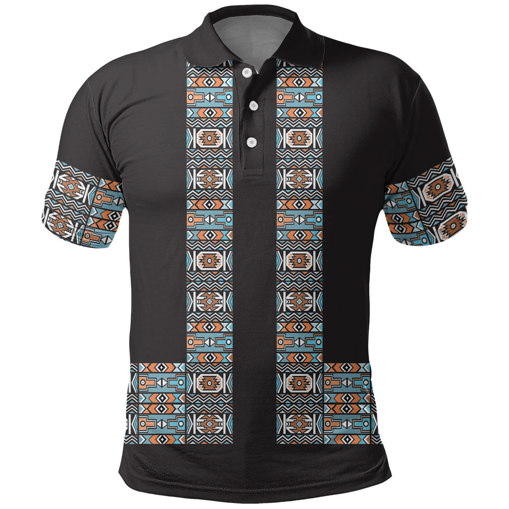African Ndebele Traditional Attire Polo Shirt Black Ndebele Stripe