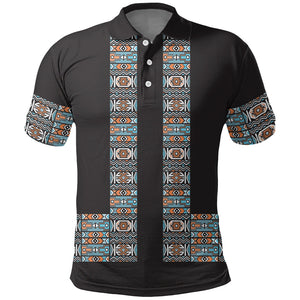 African Ndebele Traditional Attire Polo Shirt Black Ndebele Stripe