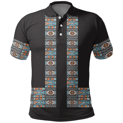 African Ndebele Traditional Attire Polo Shirt Black Ndebele Stripe