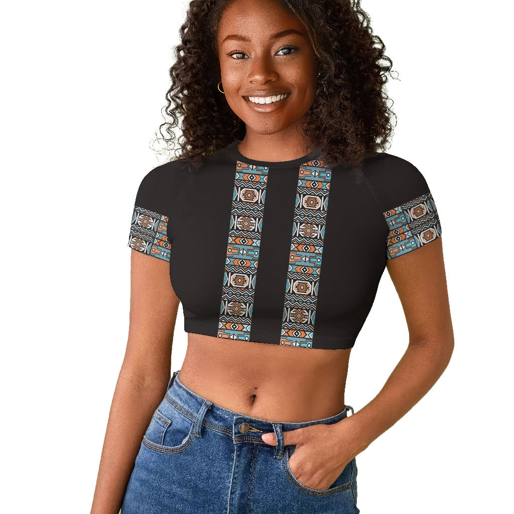 African Ndebele Traditional Attire Raglan Cropped T shirt Black Ndebele Stripe