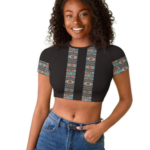 African Ndebele Traditional Attire Raglan Cropped T shirt Black Ndebele Stripe