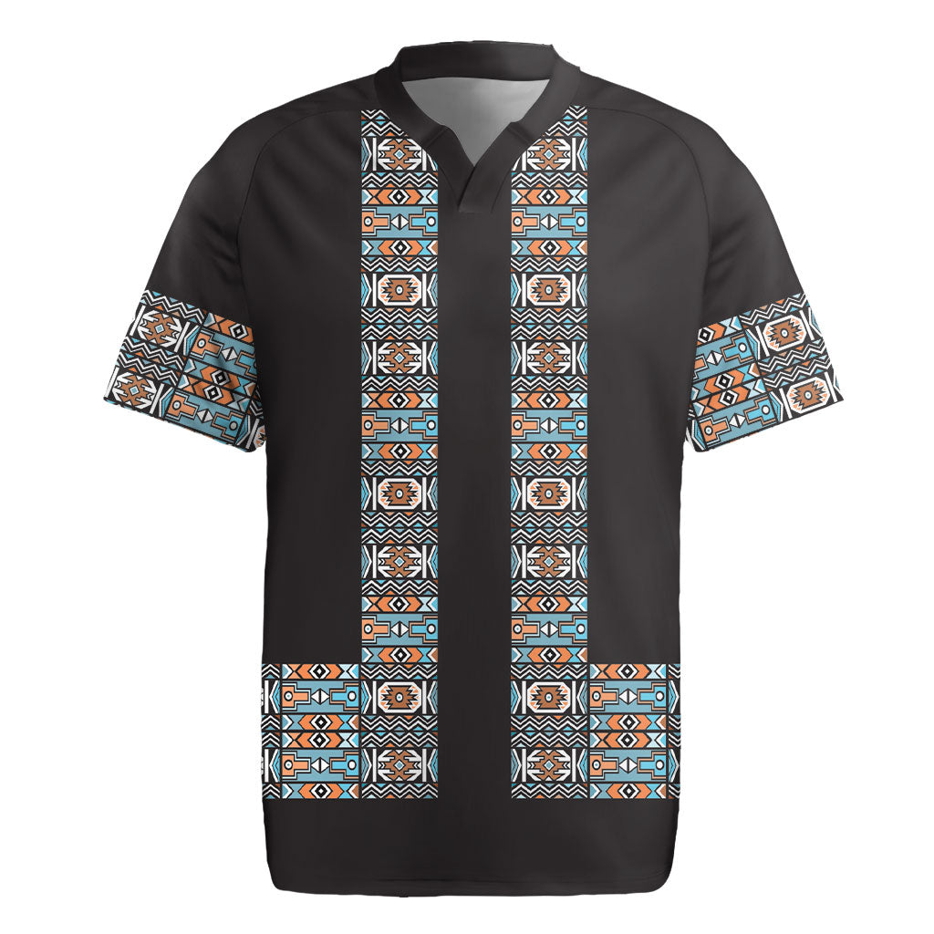 African Ndebele Traditional Attire Rugby Jersey Black Ndebele Stripe