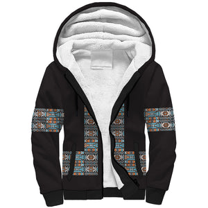 African Ndebele Traditional Attire Sherpa Hoodie Black Ndebele Stripe