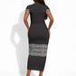 African Ndebele Traditional Attire Short Sleeve Bodycon Dress Black Ndebele Stripe