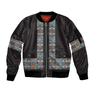 African Ndebele Traditional Attire Sleeve Zip Bomber Jacket Black Ndebele Stripe