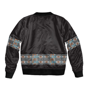 African Ndebele Traditional Attire Sleeve Zip Bomber Jacket Black Ndebele Stripe