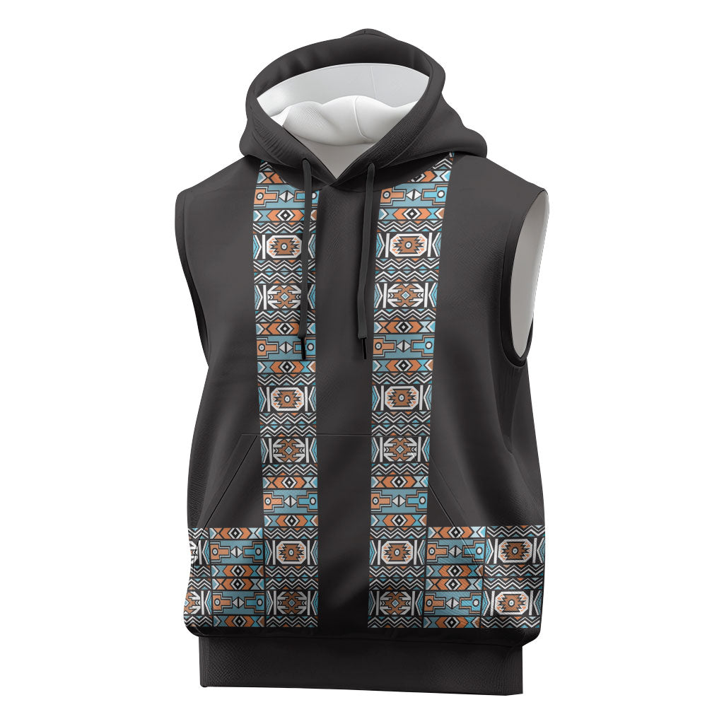African Ndebele Traditional Attire Sleeveless Hoodie Black Ndebele Stripe
