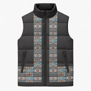 African Ndebele Traditional Attire Sleeveless Puffer Jacket Black Ndebele Stripe