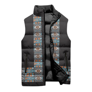 African Ndebele Traditional Attire Sleeveless Puffer Jacket Black Ndebele Stripe