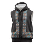 African Ndebele Traditional Attire Sleeveless Zip Hoodie Black Ndebele Stripe