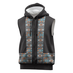 African Ndebele Traditional Attire Sleeveless Zip Hoodie Black Ndebele Stripe