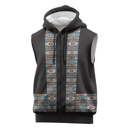 African Ndebele Traditional Attire Sleeveless Zip Hoodie Black Ndebele Stripe
