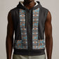 African Ndebele Traditional Attire Sleeveless Zip Hoodie Black Ndebele Stripe