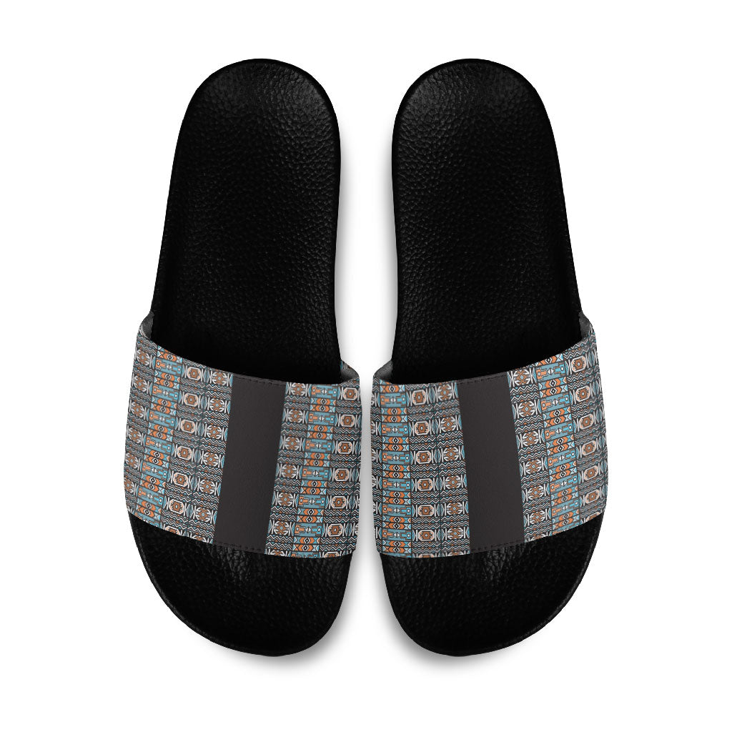 African Ndebele Traditional Attire Slide Sandals Black Ndebele Stripe