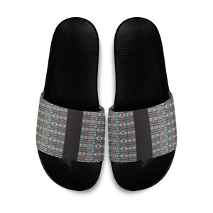 African Ndebele Traditional Attire Slide Sandals Black Ndebele Stripe