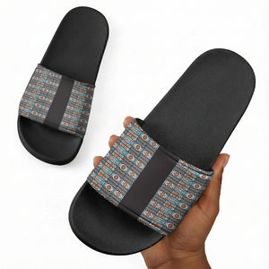 African Ndebele Traditional Attire Slide Sandals Black Ndebele Stripe