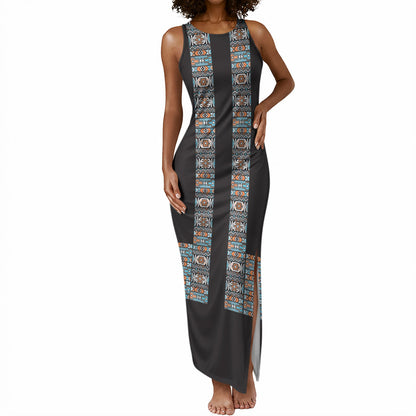 African Ndebele Traditional Attire Tank Maxi Dress Black Ndebele Stripe