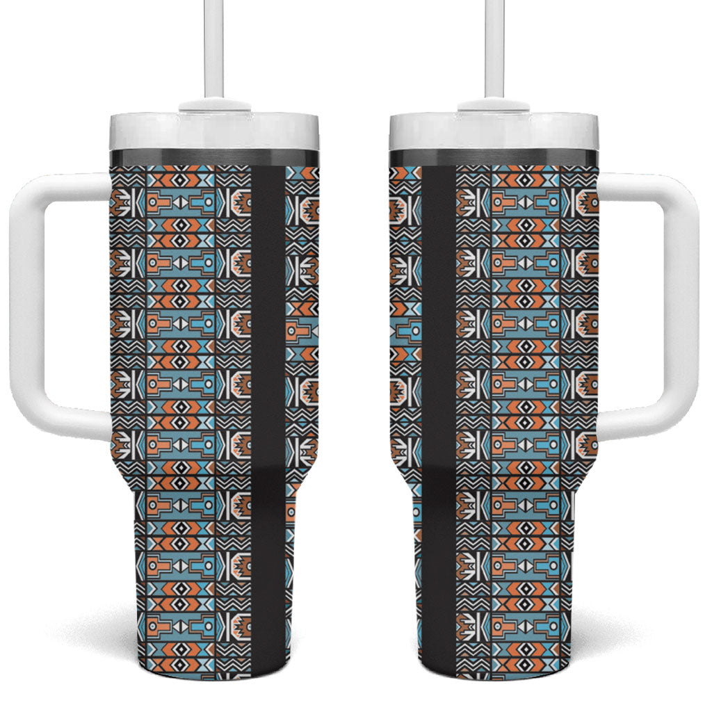 African Ndebele Traditional Attire Tumbler With Handle Black Ndebele Stripe