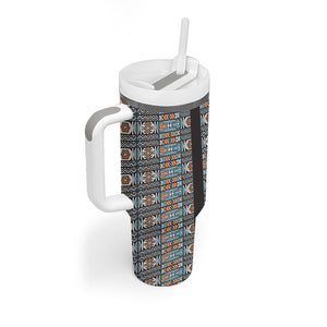 African Ndebele Traditional Attire Tumbler With Handle Black Ndebele Stripe