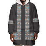 African Ndebele Traditional Attire Wearable Blanket Hoodie Black Ndebele Stripe