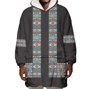 African Ndebele Traditional Attire Wearable Blanket Hoodie Black Ndebele Stripe