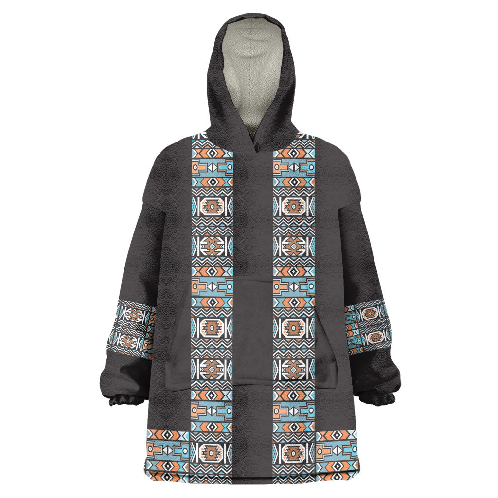 African Ndebele Traditional Attire Wearable Blanket Hoodie Black Ndebele Stripe