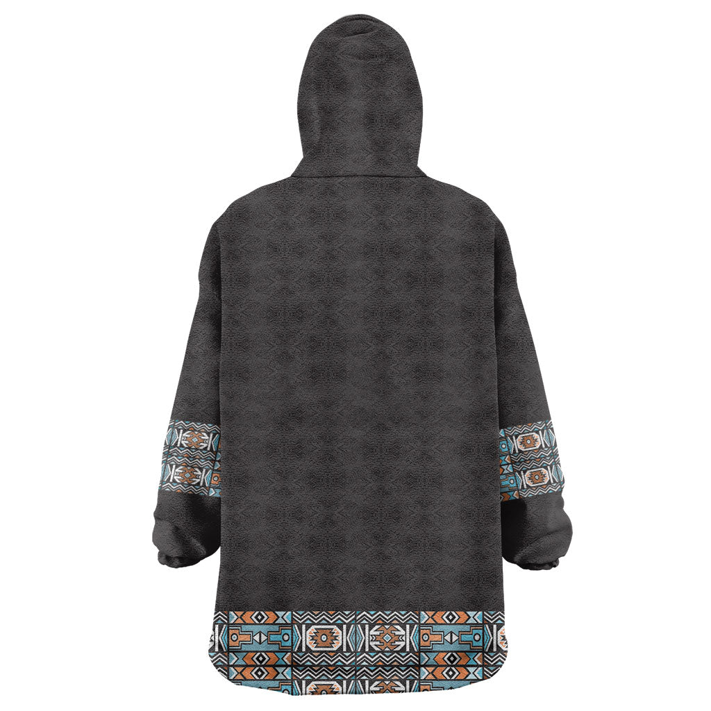 African Ndebele Traditional Attire Wearable Blanket Hoodie Black Ndebele Stripe