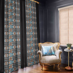 African Ndebele Traditional Attire Window Curtain Black Ndebele Stripe