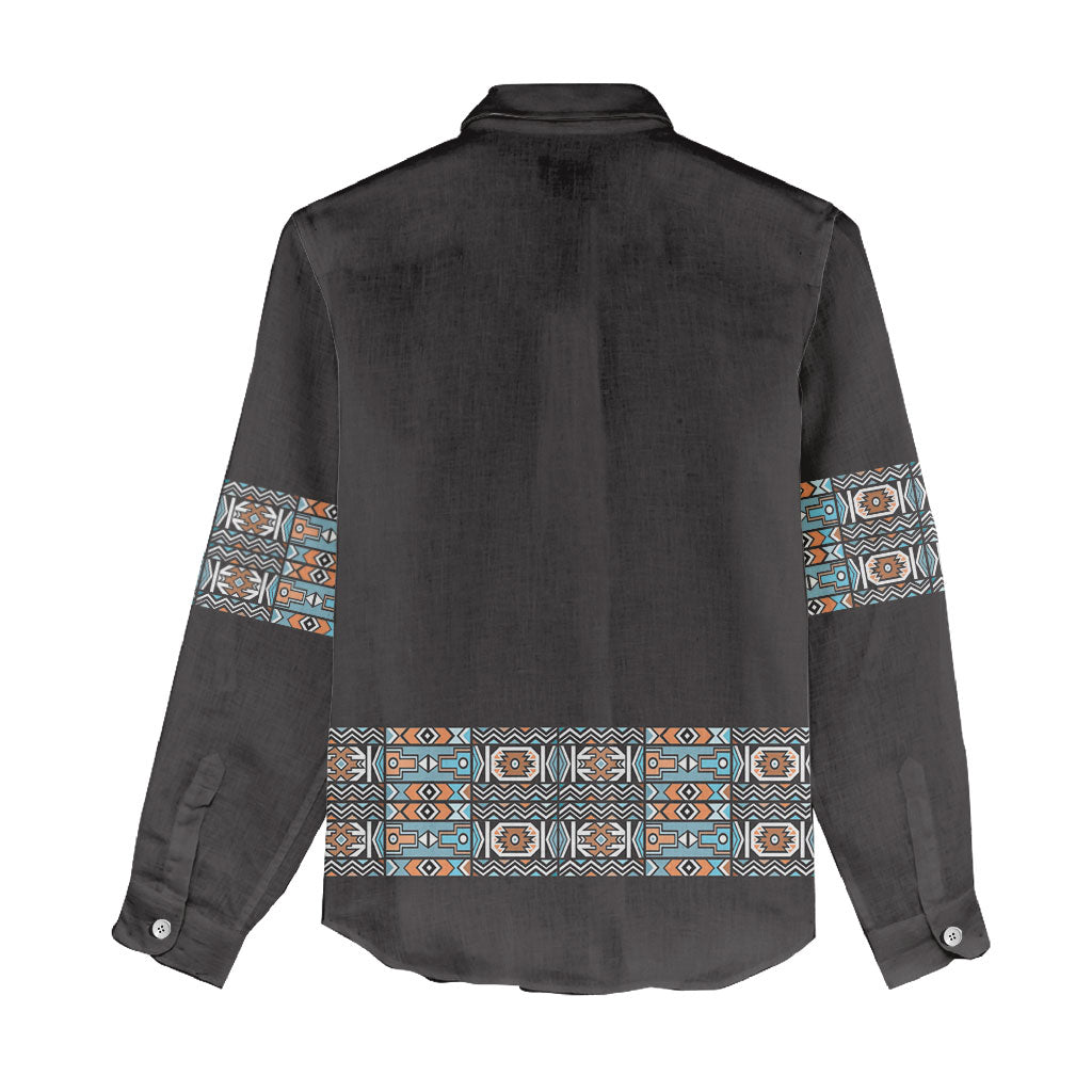 African Ndebele Traditional Attire Women Casual Shirt Black Ndebele Stripe