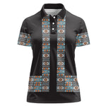 African Ndebele Traditional Attire Women Polo Shirt Black Ndebele Stripe