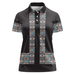 African Ndebele Traditional Attire Women Polo Shirt Black Ndebele Stripe