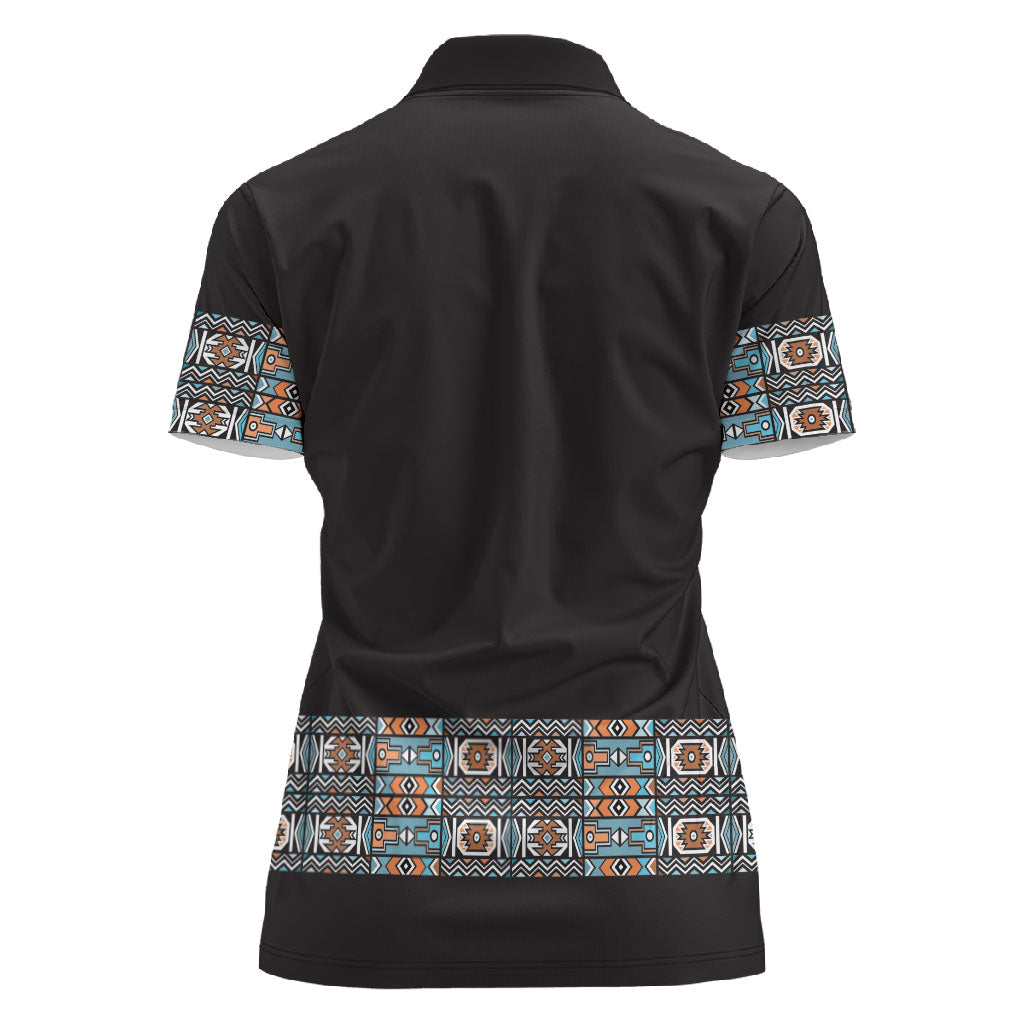 African Ndebele Traditional Attire Women Polo Shirt Black Ndebele Stripe