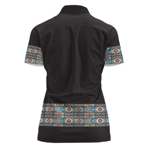 African Ndebele Traditional Attire Women Polo Shirt Black Ndebele Stripe