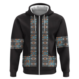 African Ndebele Traditional Attire Zip Hoodie Black Ndebele Stripe