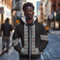 African Ndebele Traditional Attire Zip Hoodie Black Ndebele Stripe