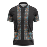 African Ndebele Traditional Attire Zipper Polo Shirt Black Ndebele Stripe