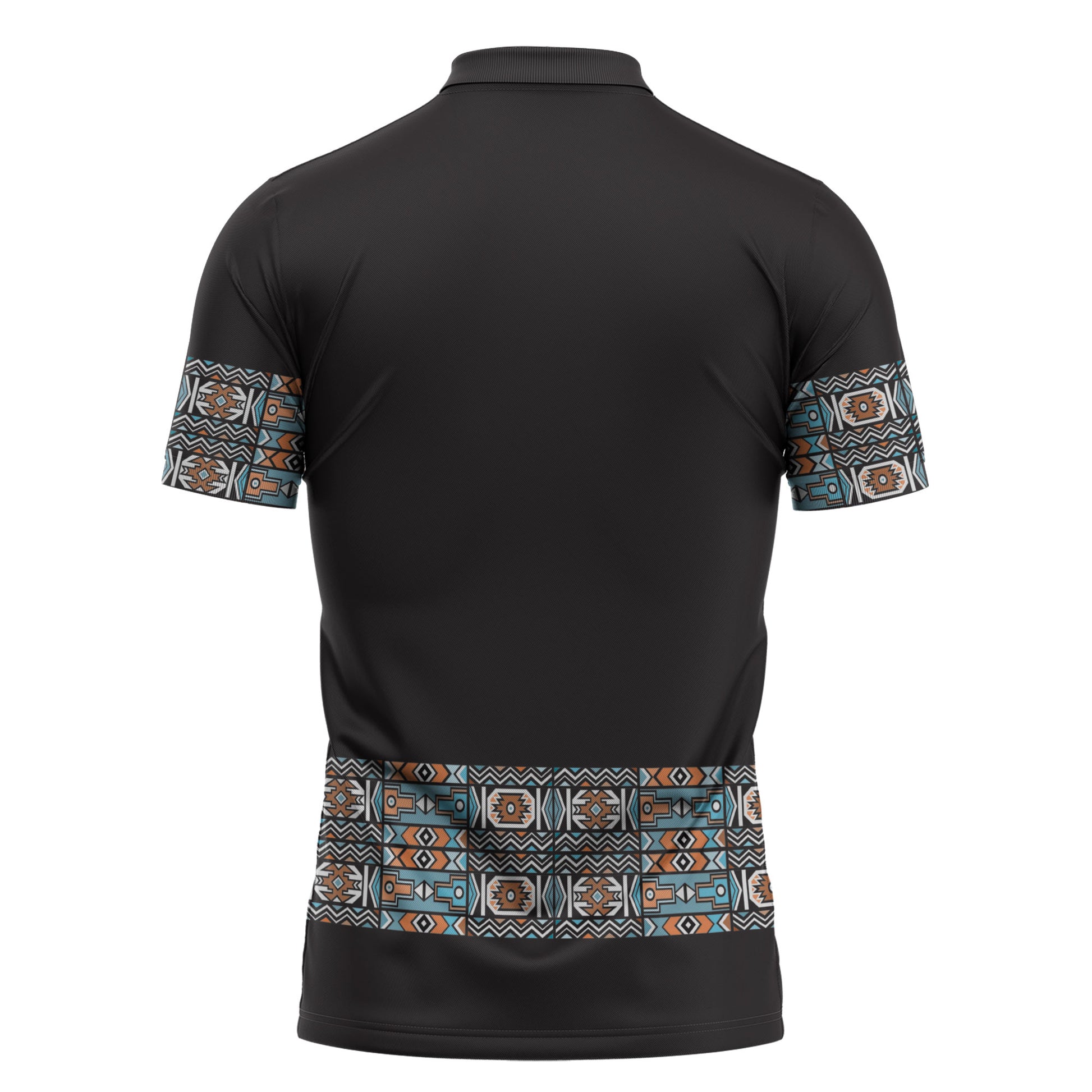 African Ndebele Traditional Attire Zipper Polo Shirt Black Ndebele Stripe