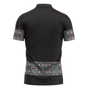African Ndebele Traditional Attire Zipper Polo Shirt Black Ndebele Stripe