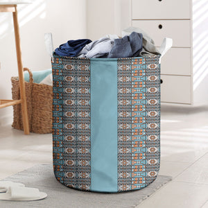 African Ndebele Traditional Attire Laundry Basket Blue Ndebele Stripe