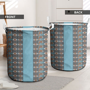 African Ndebele Traditional Attire Laundry Basket Blue Ndebele Stripe