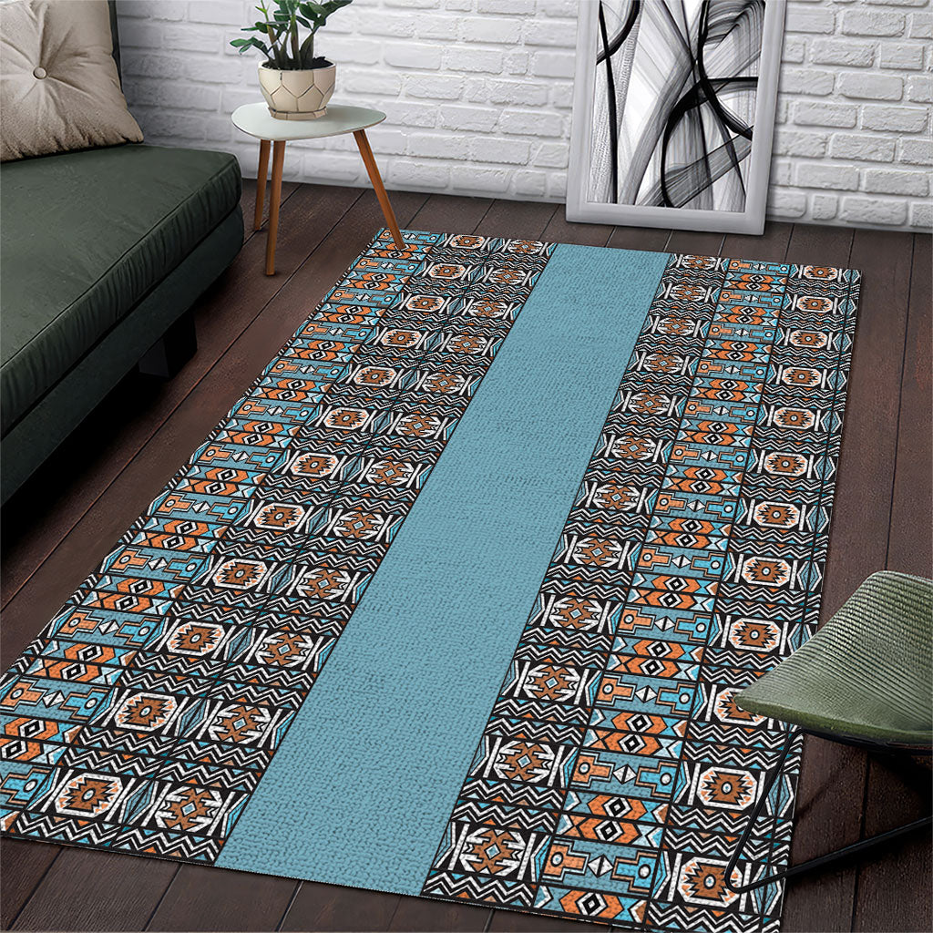 African Ndebele Traditional Attire Area Rug Blue Ndebele Stripe