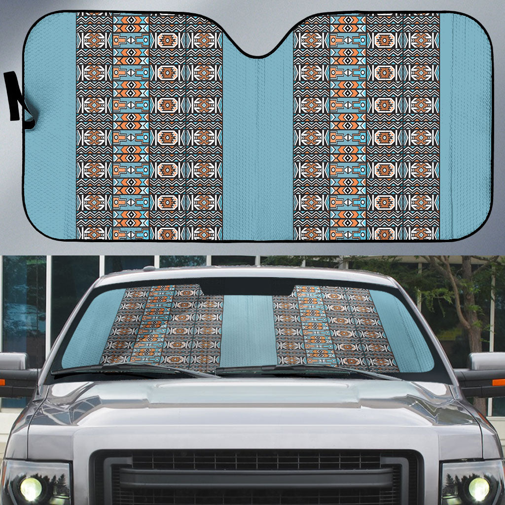 African Ndebele Traditional Attire Auto Sun Shade Blue Ndebele Stripe