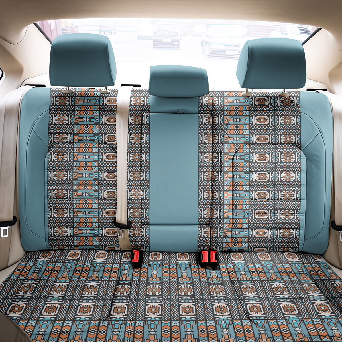 African Ndebele Traditional Attire Back Car Seat Cover Blue Ndebele Stripe