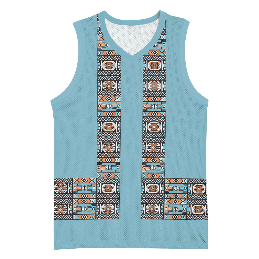 African Ndebele Traditional Attire Basketball Jersey Blue Ndebele Stripe