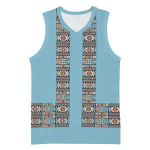 African Ndebele Traditional Attire Basketball Jersey Blue Ndebele Stripe